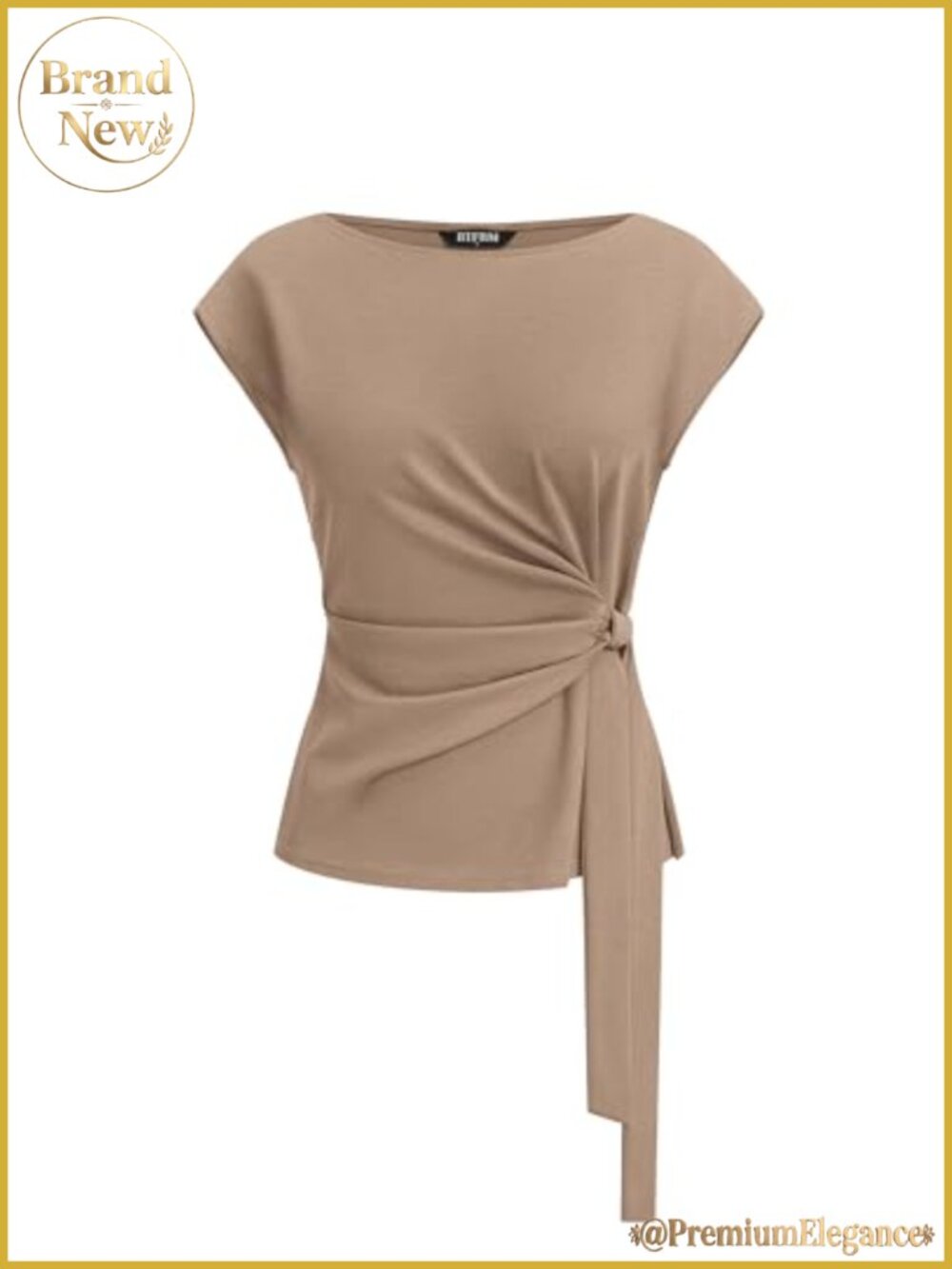 Women's Cap Sleeve Blouse Crew Neck Tie Front Work Shirt